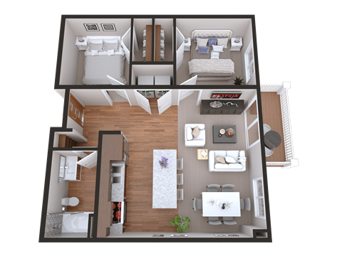 Floor plan for 2 beds, 1 bath, 790 sqft